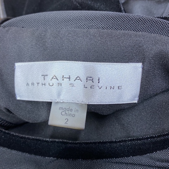 Tahari ASL Illusion Velour Mesh Feather Skirt Cocktail Dress Sz 2 - Picture 10 of 12